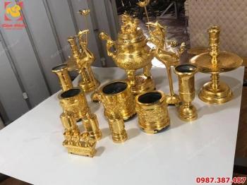Bộ đồ thờ bằng đồng đầy đủ thếp vàng 9999 giá xưởng..!