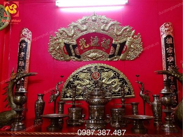 Bộ đồ thờ bằng đồng cao 60cm khảm ngũ sắc Sở văn hóa tỉnh Vĩnh Phúc