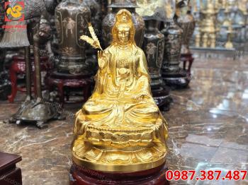 Tượng Phật Bà Quan Âm bằng đồng thếp vàng 9999