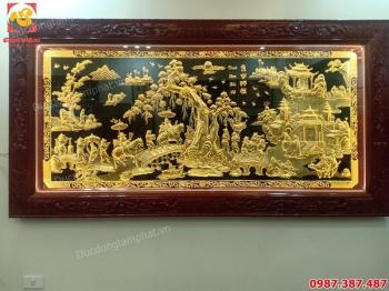 Tranh Vinh Quy Bái Tổ 1m7 khung gỗ gụ dát vàng 9999 tuyệt đẹp