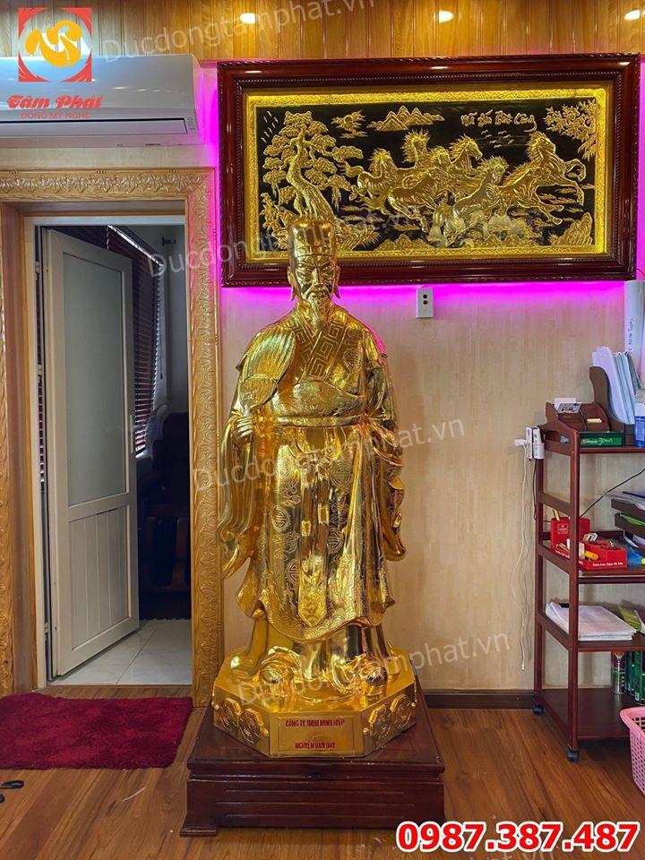 Tượng đồng Khổng Minh cao 1m7 mạ vàng - bàn giao cho khách Hải Dương