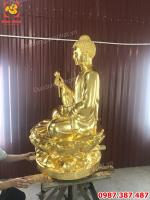 Tượng Phật Thích Ca cao 1m2 đồng đỏ dát vàng giao chùa Quảng Ninh