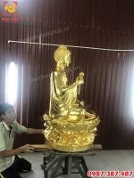 Tượng Phật Thích Ca cao 1m2 đồng đỏ dát vàng giao chùa Quảng Ninh