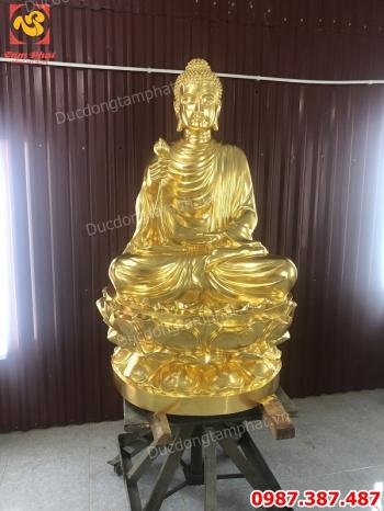Tượng Phật Thích Ca cao 1m2 đồng đỏ dát vàng giao chùa Giữa Đồng - Quảng Ninh nặng 280kg