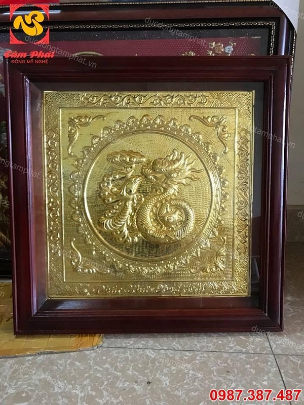 Chữ Phúc Hoá rồng vuông 60cm mạ vàng tuyệt đẹp