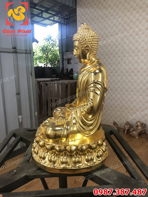 Đúc tượng Phật Thích Ca Mâu Ni cao 70cm bằng đồng mạ vàng 24k