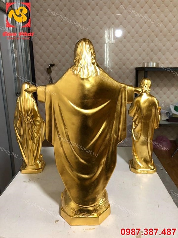 Bộ ba tượng đồng Đức Mẹ Maria, Đức Chúa Giêsu và Thánh Giuse thếp vàng 9999, cao 40cm và 50cm (Phần 1)