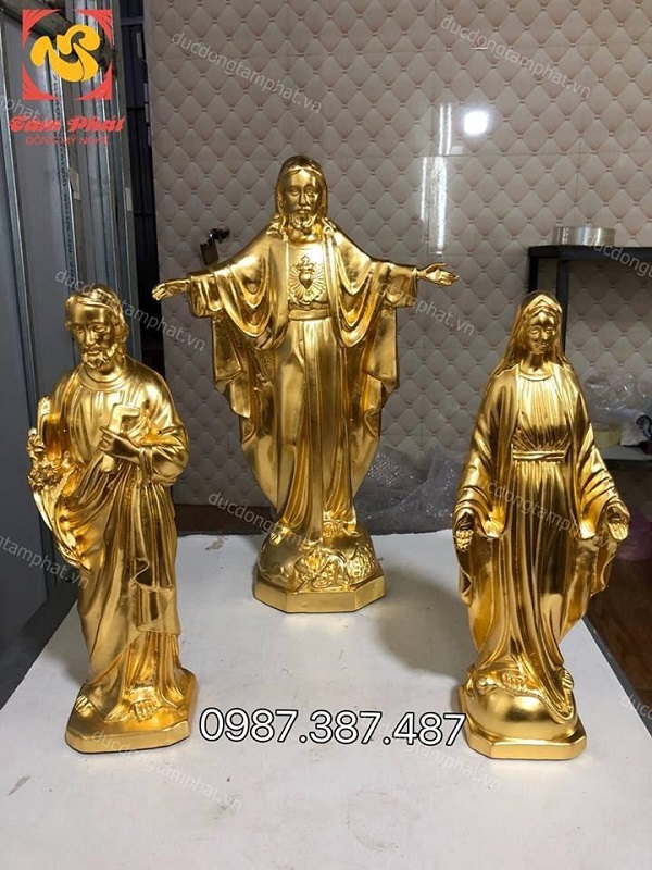 Bộ ba tượng đồng Đức Mẹ Maria, Đức Chúa Giêsu và Thánh Giuse thếp vàng 9999, cao 40cm và 50cm (Phần 2)