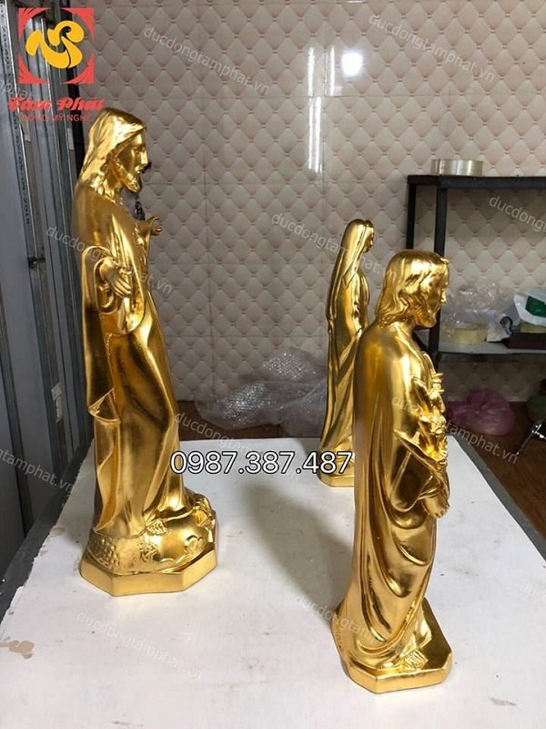Bộ ba tượng đồng Đức Mẹ Maria, Đức Chúa Giêsu và Thánh Giuse thếp vàng 9999, cao 40cm và 50cm (Phần 2)