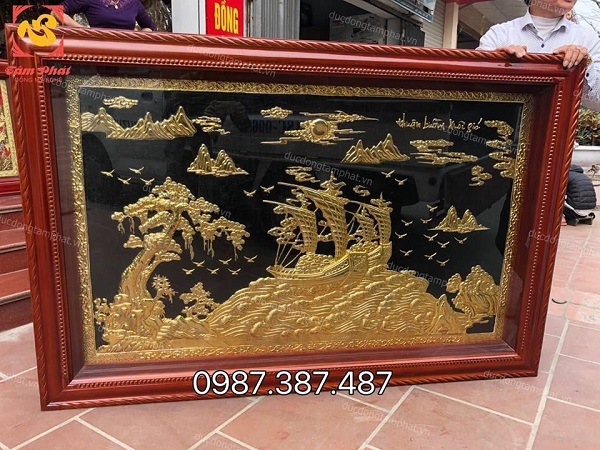 Tranh Thuận Buồm Xuôi Gió mạ vàng 24k tuyệt đẹp kích thước 2m3 x 1m2