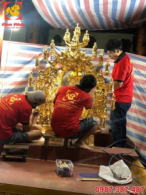 Thếp vàng 9999 toà Cửu Long bằng đồng cao 1m7 cho chùa Diên Phúc tuyệt đẹp..!