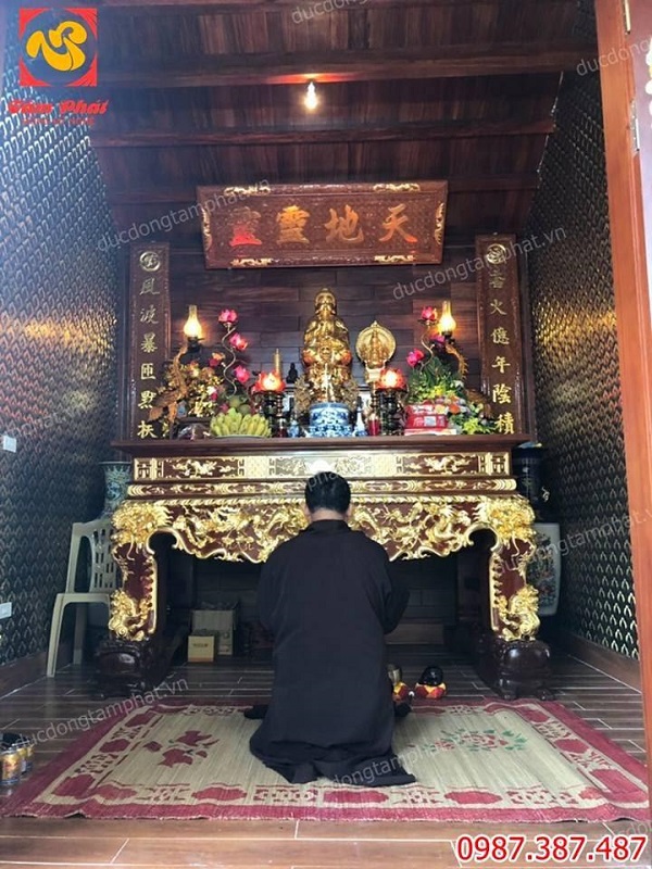 Thếp vàng quỳ 9999 sập thờ gỗ hương cho khách Diễn Châu - Nghệ An tuyệt đẹp..!