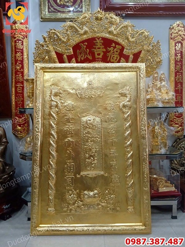 Tranh Cửu Huyền Thất Tổ bằng đồng mạ vàng 24k kích thước 1m x 1m47