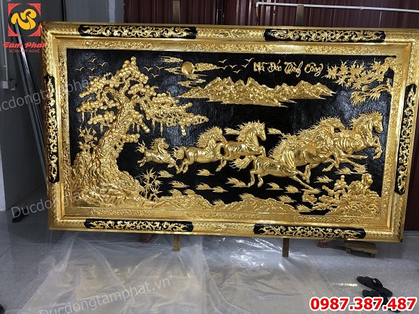 Tranh Đồng Bát Mã Thành công, Tranh Ngựa 2m75 x 1m57 Mạ vàng hoàn thiện khách hàng Nghệ An