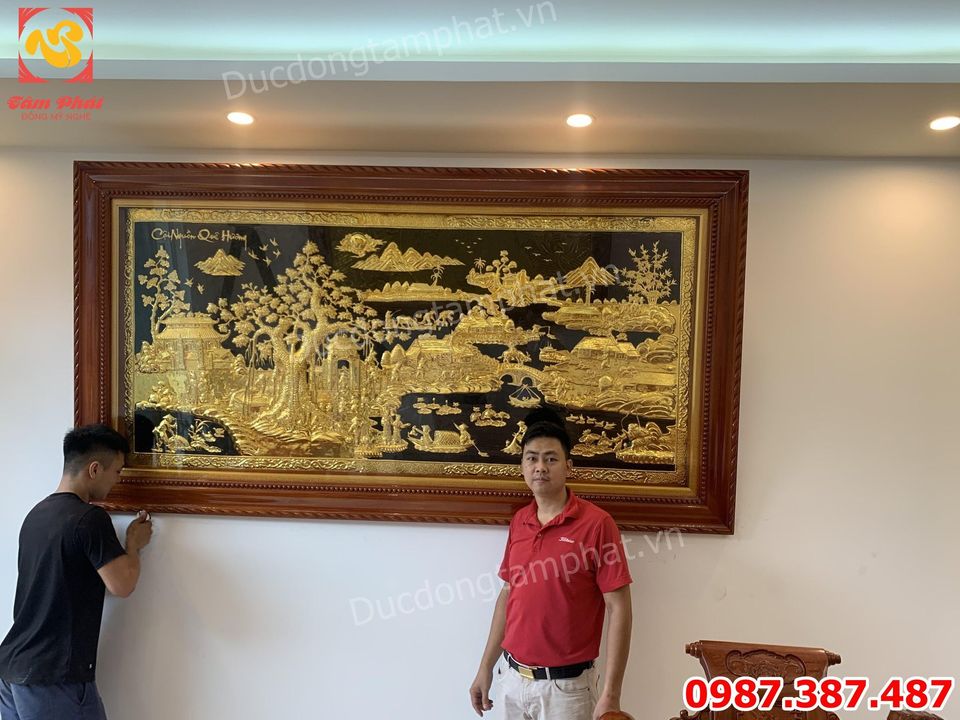 Tranh Đồng Cội Nguồn Quê Hương 2m55 x 1m35 Mạ vàng bàn giao lắp đặt khách Hà Nội.!