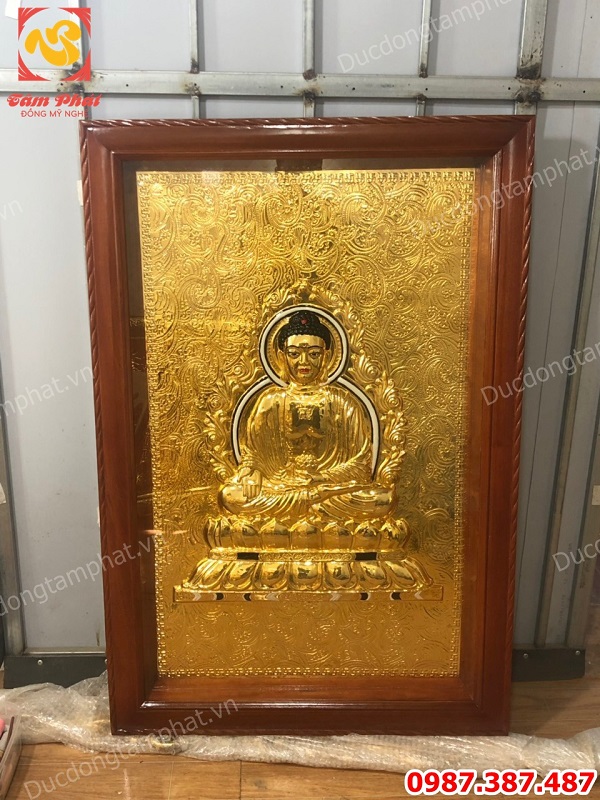 Tranh tượng Phật A Di Đà bằng đồng mạ vàng 24k kích thước 80cm x 1m2 tuyệt đẹp..!