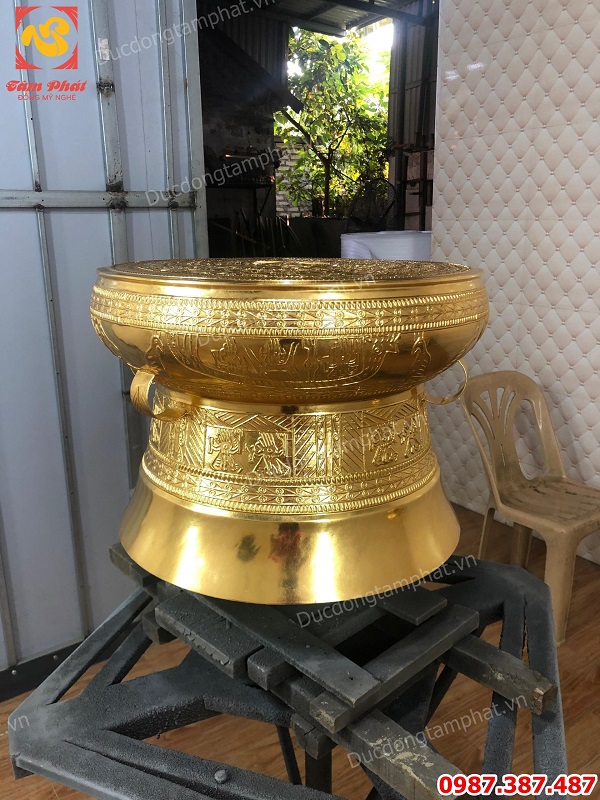Trống đồng dát vàng lắp đặt và bàn giao cho khách Bắc Ninh