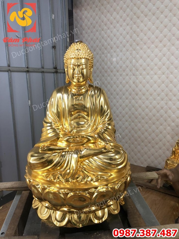 Tượng Phật Adida cao 60cm đồng đỏ mạ vàng 24k