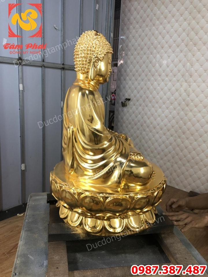 Tượng Phật Adida cao 60cm đồng đỏ mạ vàng 24k