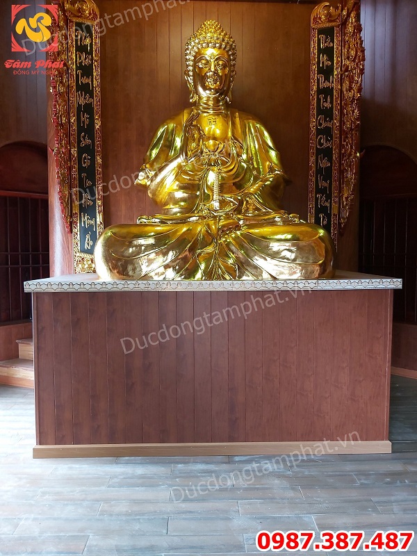 Tượng Phật Adida ngồi đài sen cao 3m bằng đồng dát vàng nặng 3 tấn lắp cho chùa Đống Cao Hưng Yên