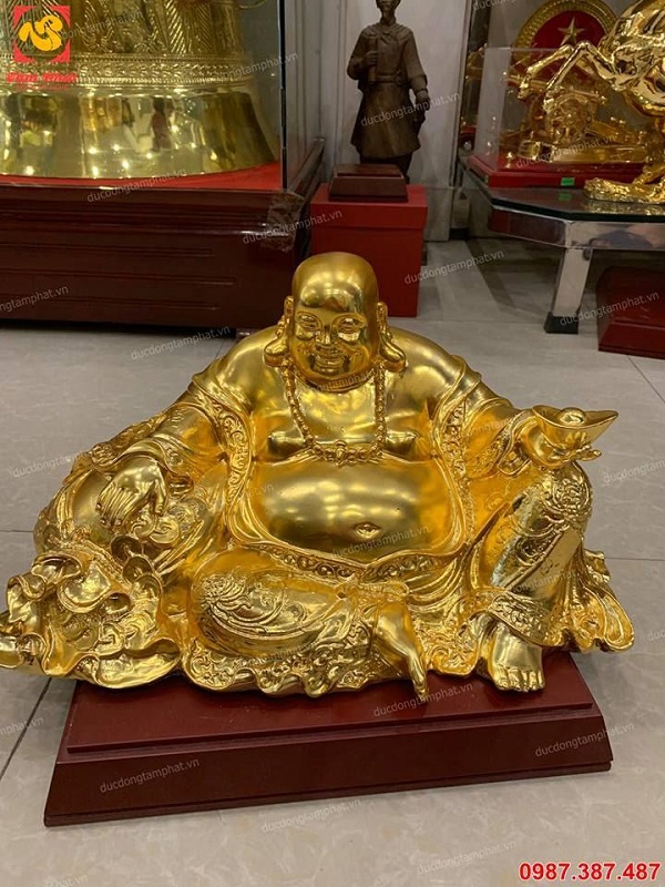 Tượng Phật Di Lặc bằng đồng mạ vàng 24k dài 45cm tuyệt đẹp