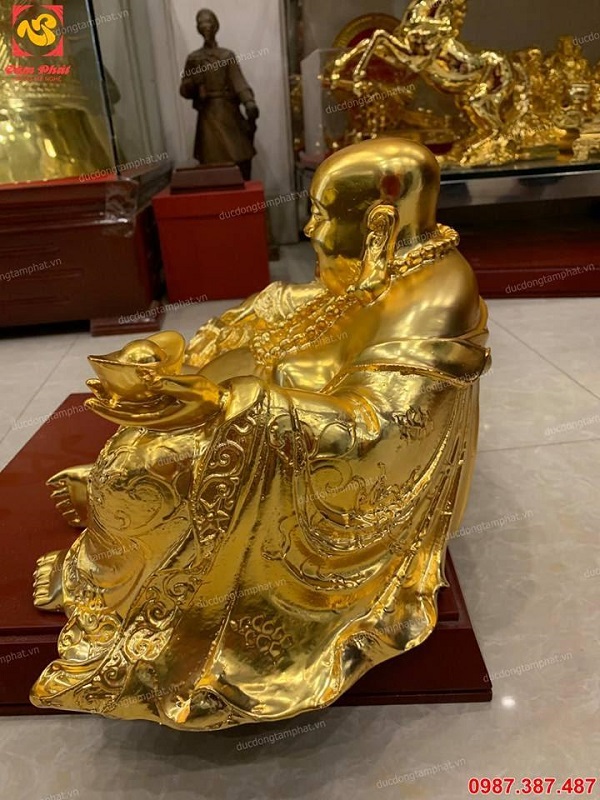 Tượng Phật Di Lặc bằng đồng mạ vàng 24k dài 45cm tuyệt đẹp