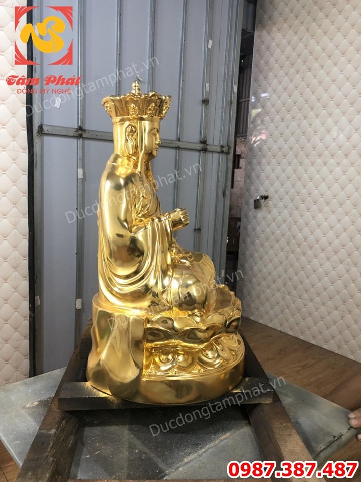 Tượng Phật Địa Tạng bằng đồng mạ vàng 24k cao 60cm