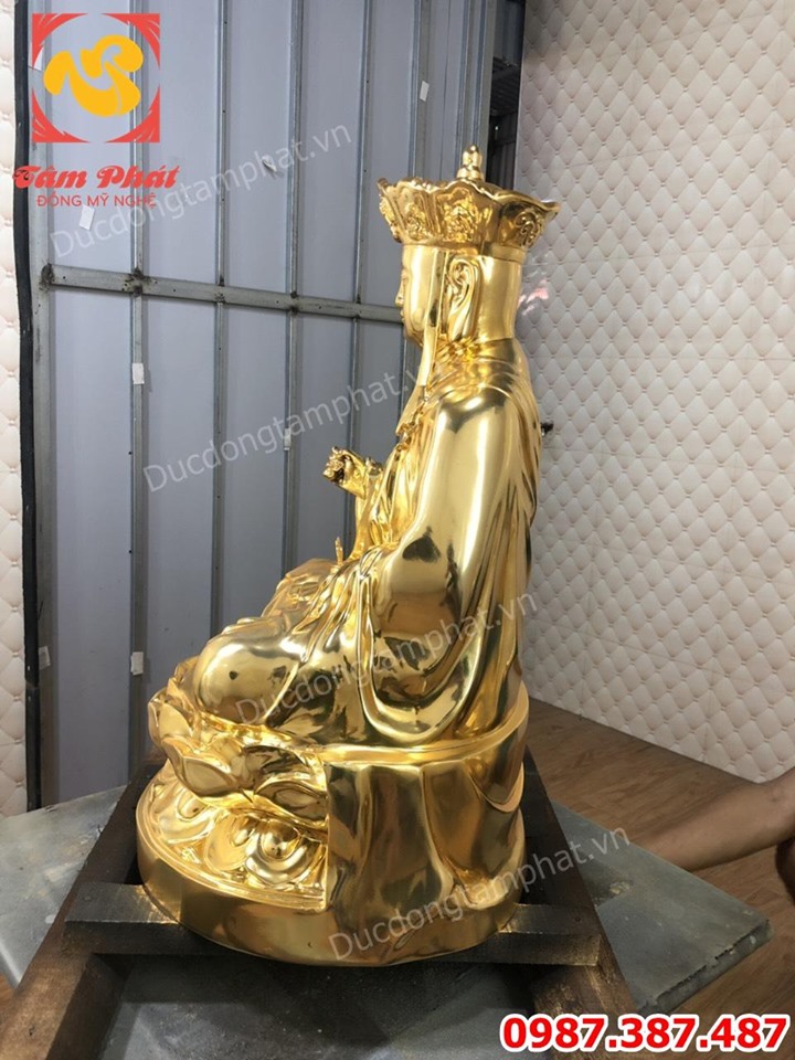 Tượng Phật Địa Tạng bằng đồng mạ vàng 24k cao 60cm