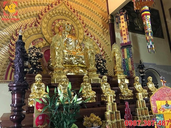 Tượng Phật đồng đỏ nguyên chất thếp vàng tinh khiết