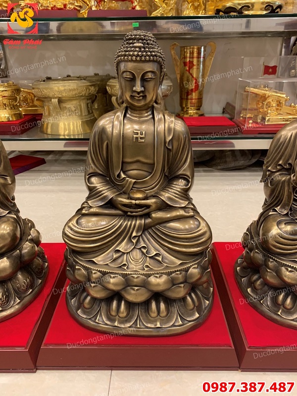 Tượng Phật Tây Phương tam thánh cao 48cm giả cổ tuyệt đẹp..!